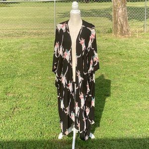 Angie Plus Size Black with Cowhead Pattern Open Rayon Cardigan - Size 2X